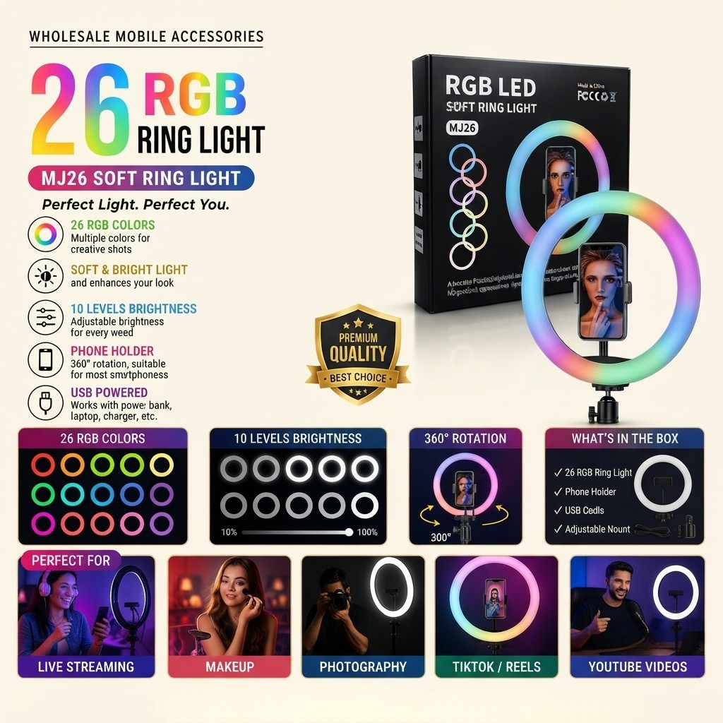 RGB LED Ring Light with Phone Holder And Stand