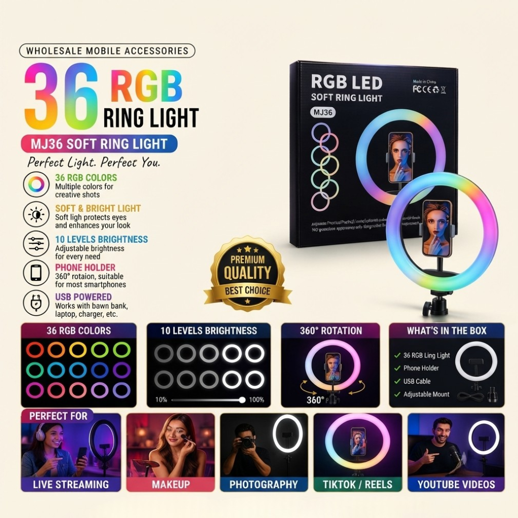 RGB LED Ring Light with Phone Holder And Stand