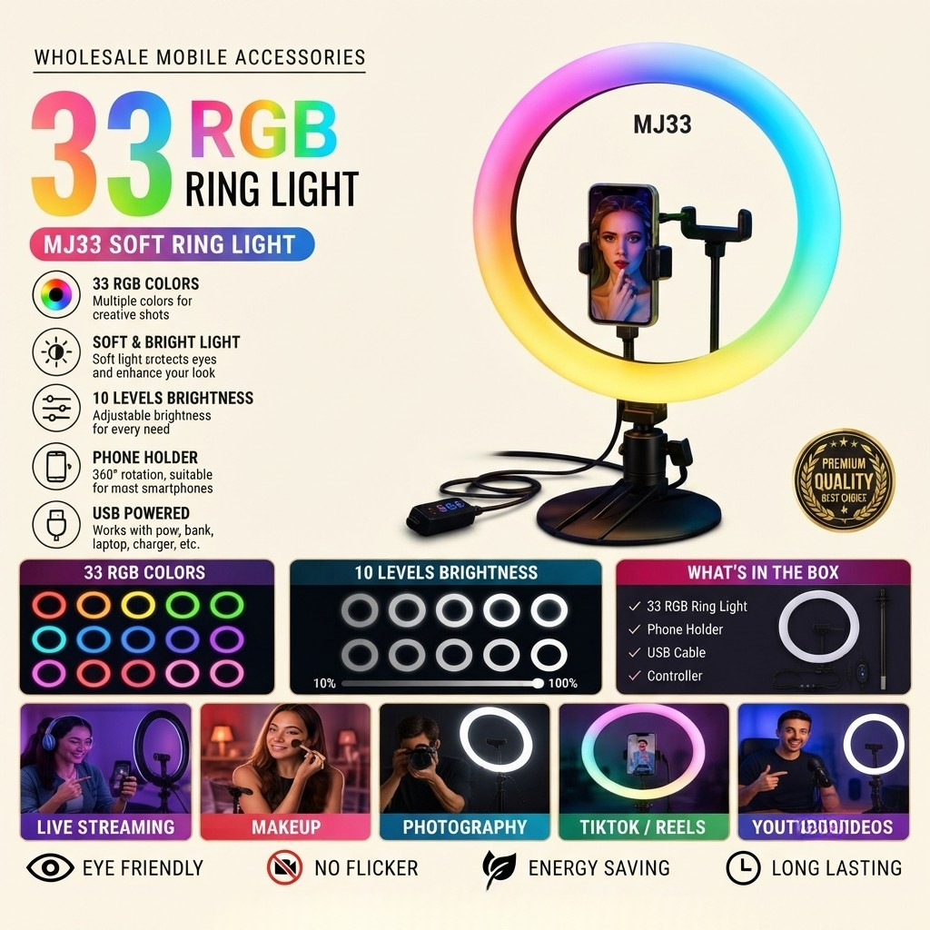 RGB LED Ring Light with Phone Holder And Stand
